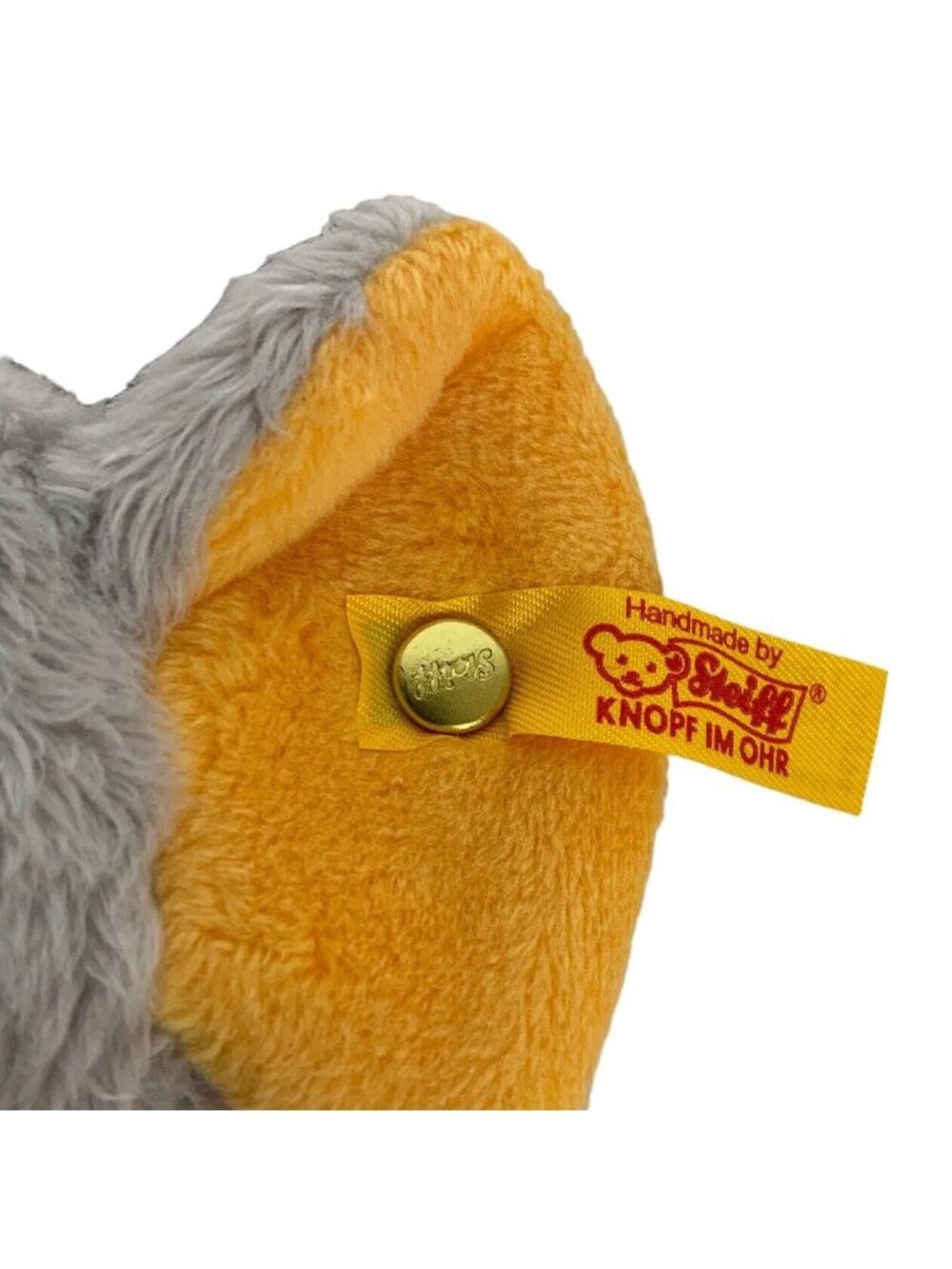 Steiff Trampili Elephant Baby Rattle Plush Toy Gray Orange 6 inch Shower Gift - Picture 6 of 8